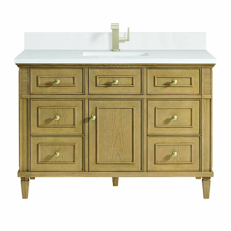 JAMES MARTIN VANITIES 48'' Single Vanity, Light Natural Oak w/ Single Hole 3 CM White Zeus Quartz Top & Backsplash 424-V48-LNO-1WZ